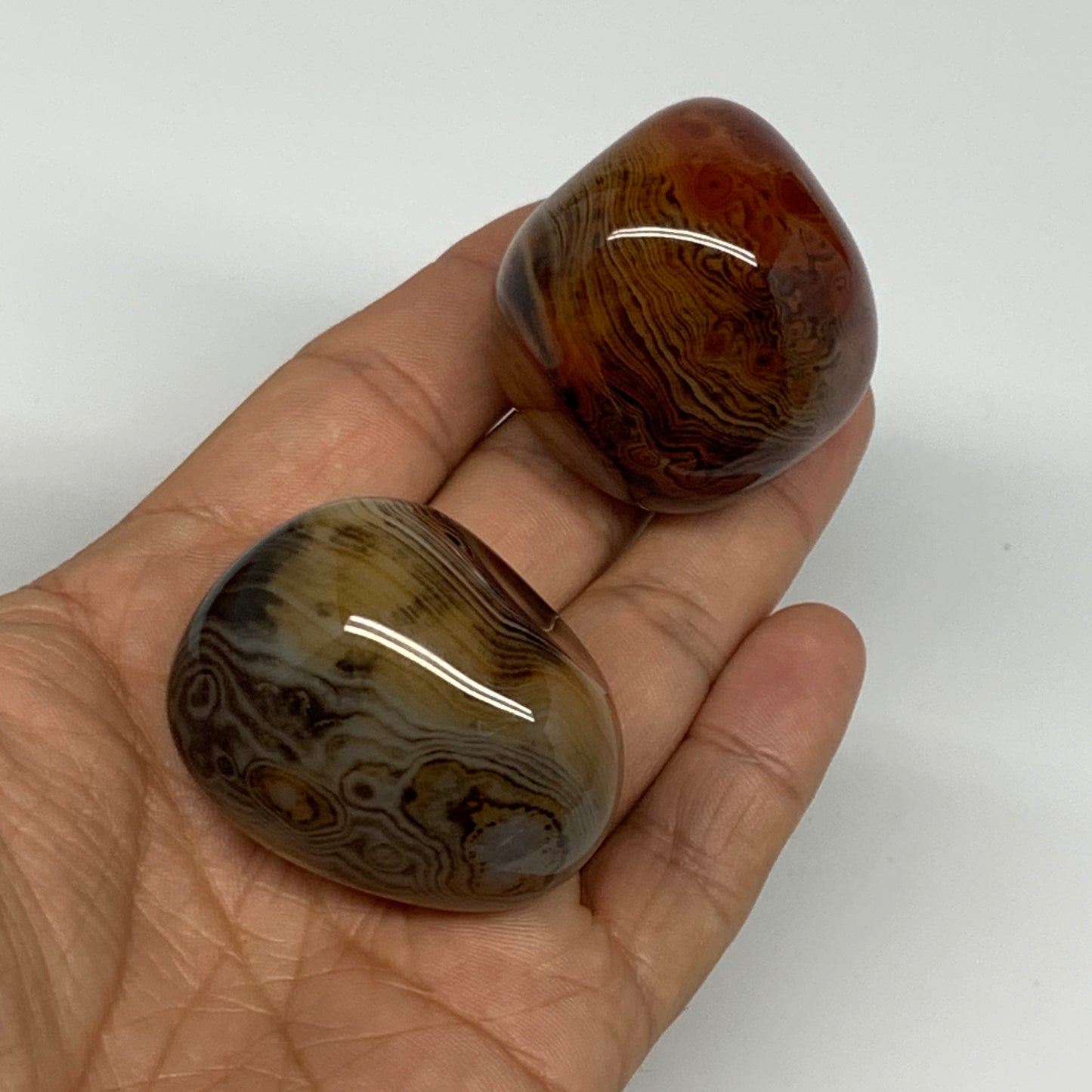 141.9g, 1.5"-1.7", 2pcs, Sardonyx Palm-Stone Gem Crystal Polished Reiki, B26495