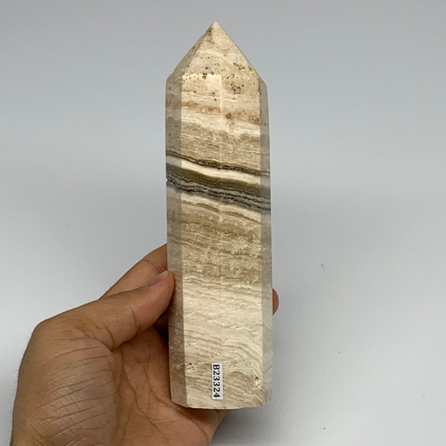 510g, 6.5"x1.6" Natural Chocolate Calcite Tower Point Obelisk Crystal, B23324