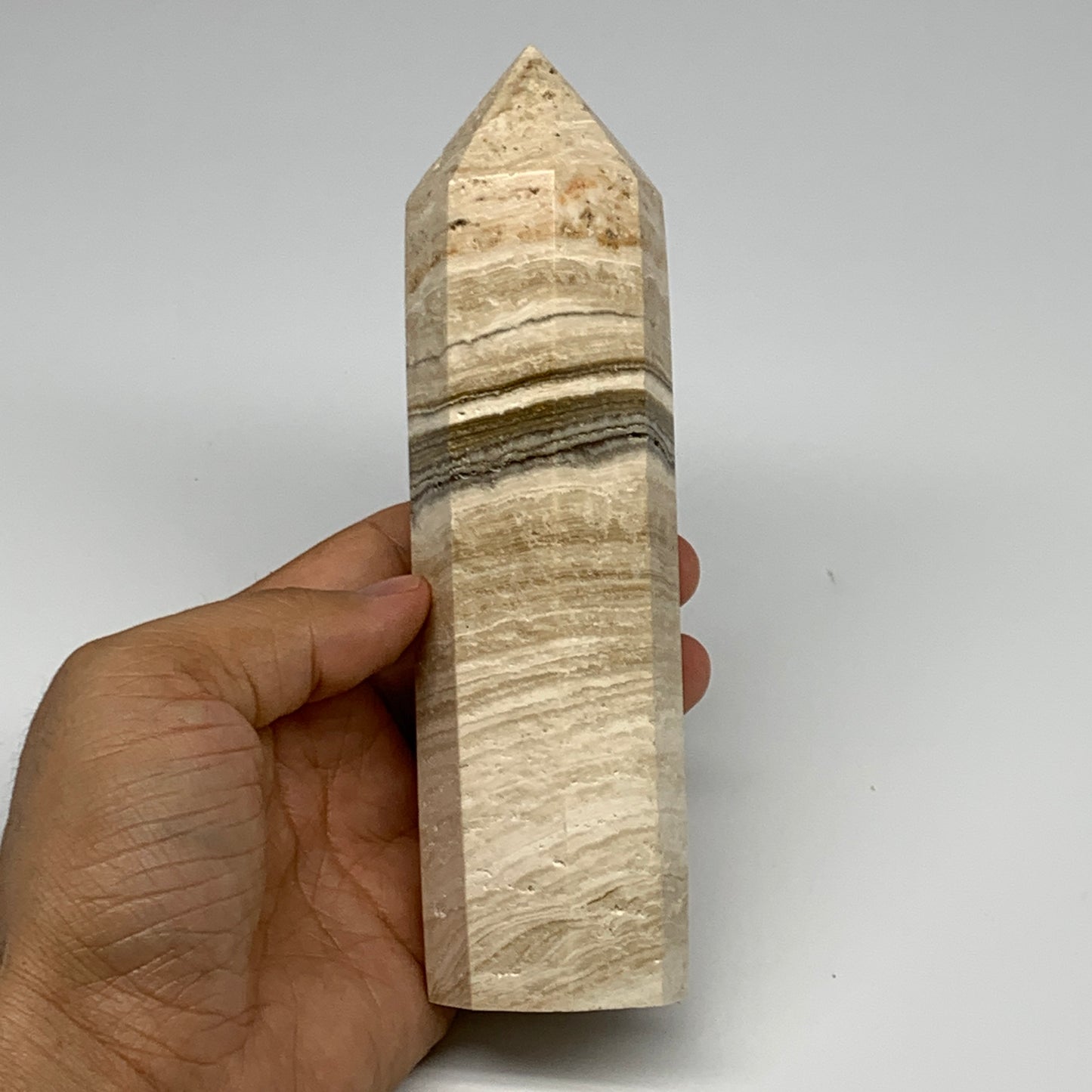 510g, 6.5"x1.6" Natural Chocolate Calcite Tower Point Obelisk Crystal, B23324