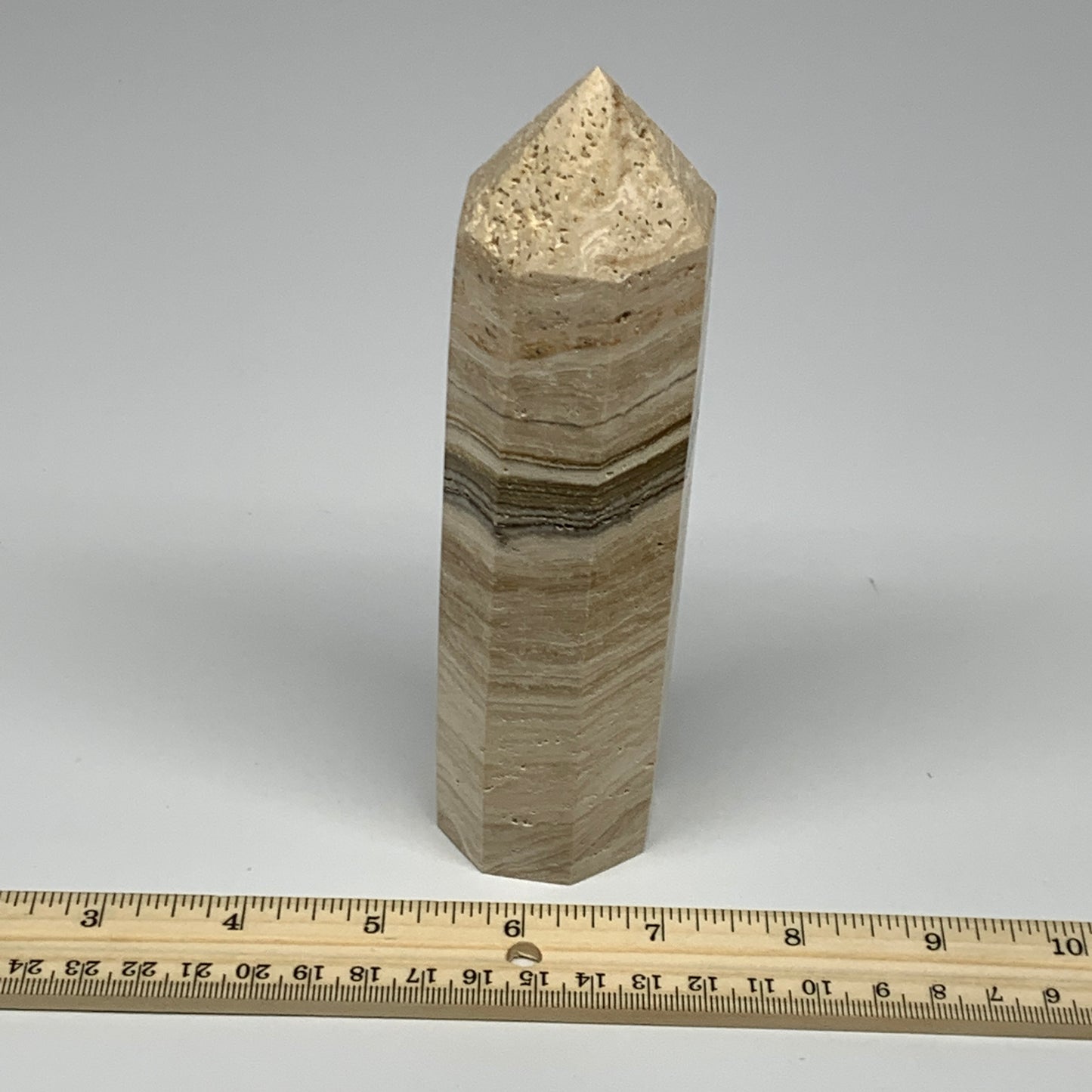 510g, 6.5"x1.6" Natural Chocolate Calcite Tower Point Obelisk Crystal, B23324