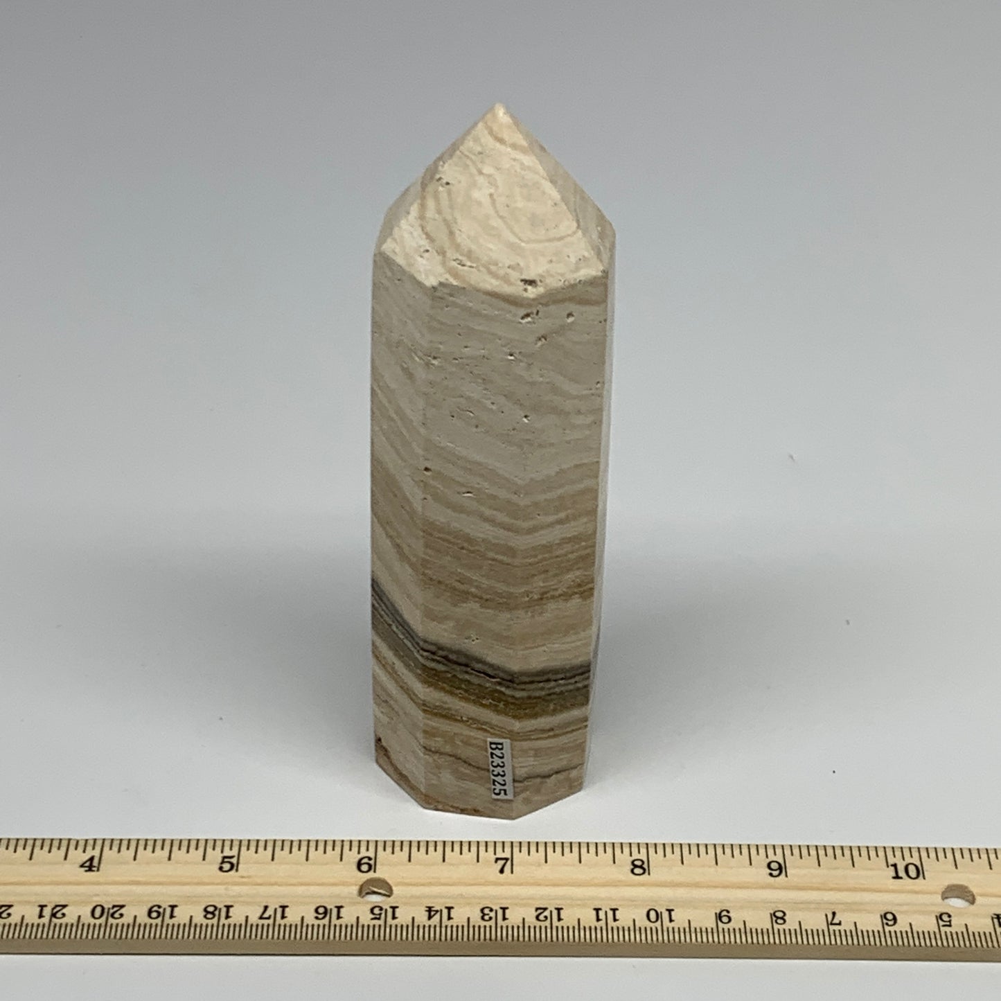 397.3g, 56"x1.7" Natural Chocolate Calcite Tower Point Obelisk Crystal, B23325