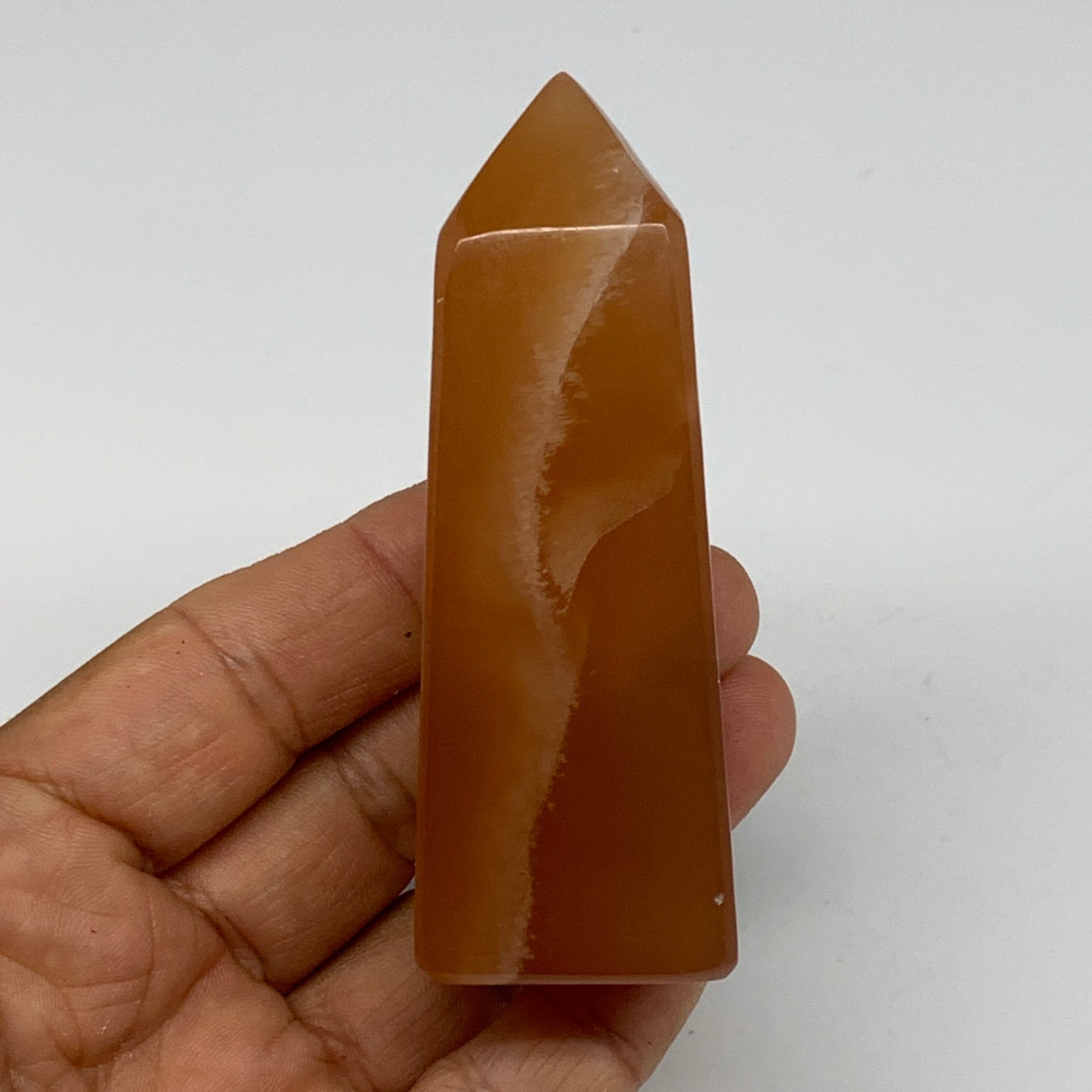 150.7g, 3.2"x1.3", Honey Calcite Point Tower Obelisk Crystal @Pakistan, B26142