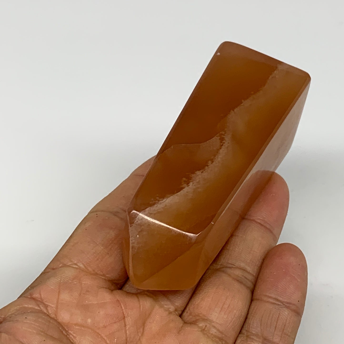 150.7g, 3.2"x1.3", Honey Calcite Point Tower Obelisk Crystal @Pakistan, B26142