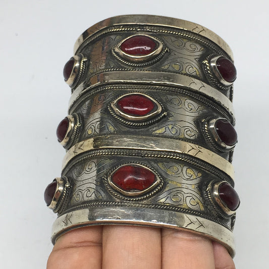 175g, 3.2"x2.6" Turkmen Bracelet Cuff Old Vintage Gold-Gilded Statement,TN694