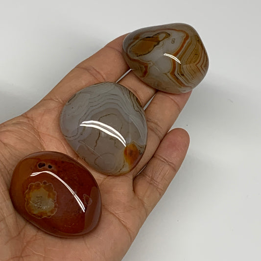 168.8g, 1.7"-1.8", 3pcs, Sardonyx Palm-Stone Gem Crystal Polished Reiki, B26504