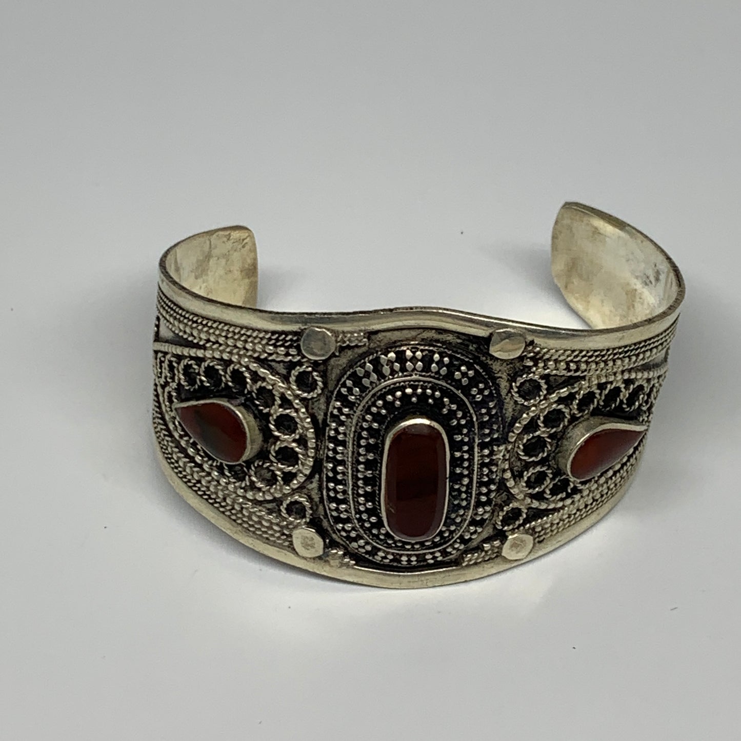 34.7g, 1.6" Red Carnelian Turkmen Cuff Bracelet Tribal Small Oval, B13600