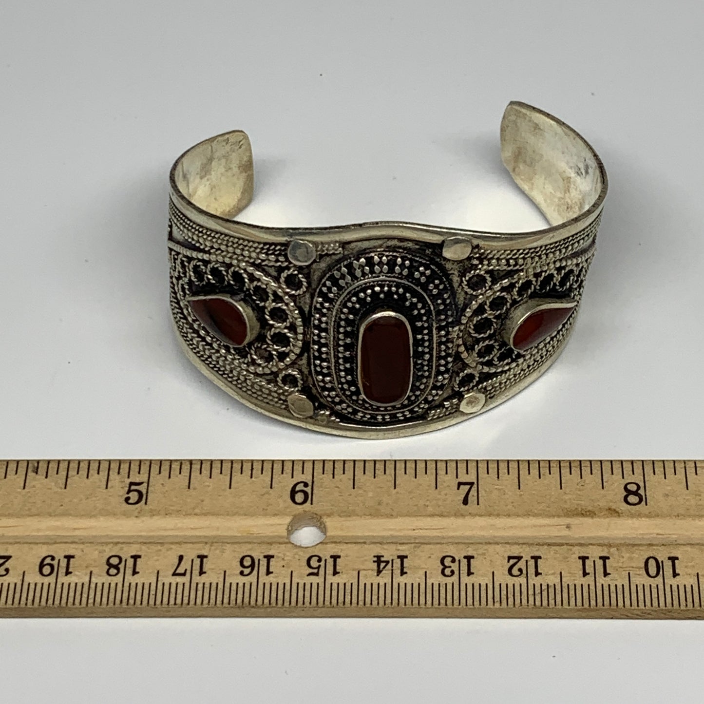 34.7g, 1.6" Red Carnelian Turkmen Cuff Bracelet Tribal Small Oval, B13600