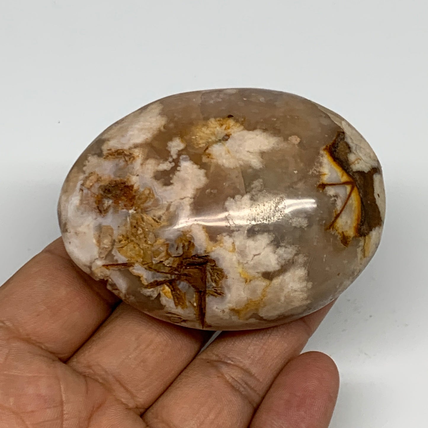 141.6g,2.7"x2"x1.2", Flower Agate Palm-Stone Crystal Reiki @Madagascar,B16153