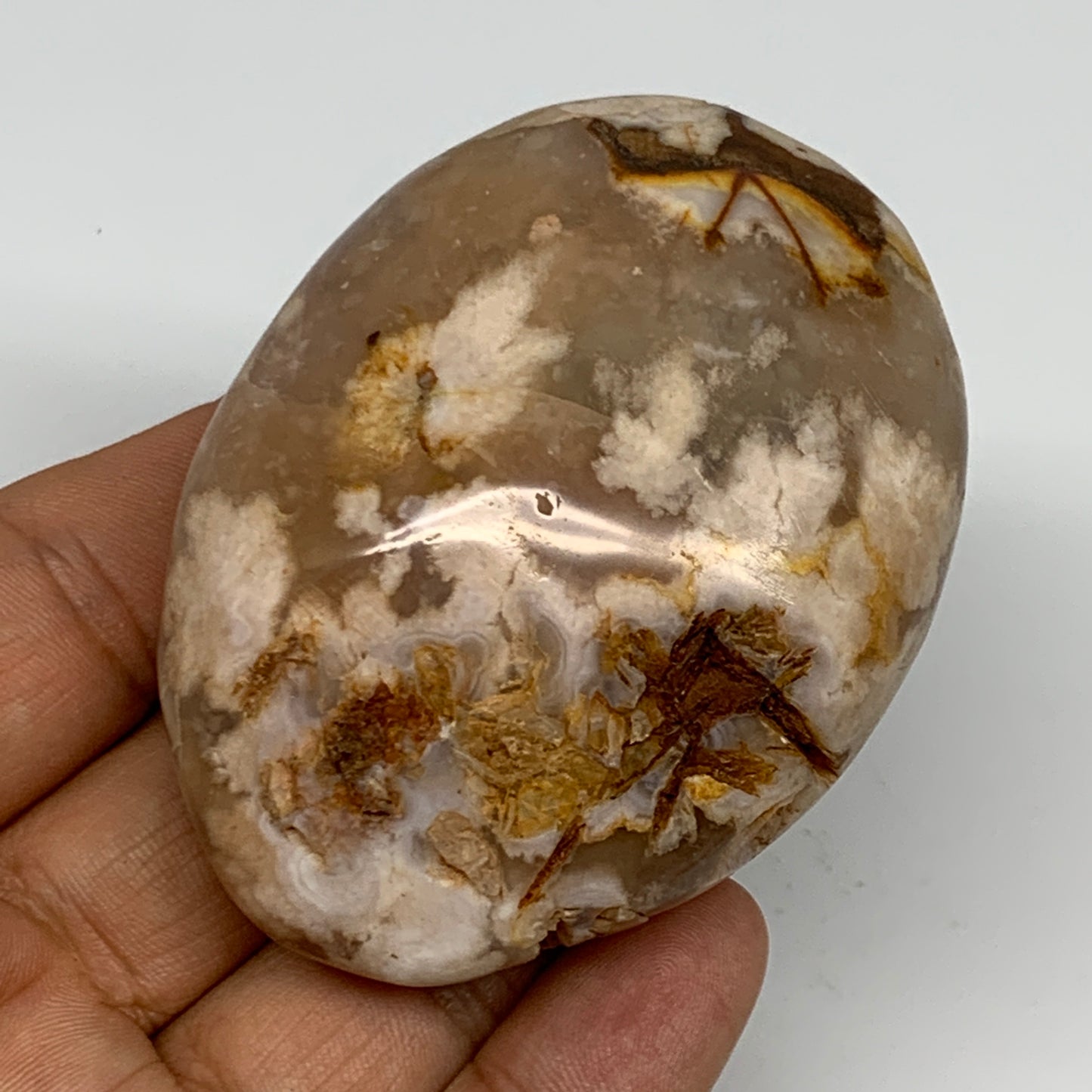 141.6g,2.7"x2"x1.2", Flower Agate Palm-Stone Crystal Reiki @Madagascar,B16153