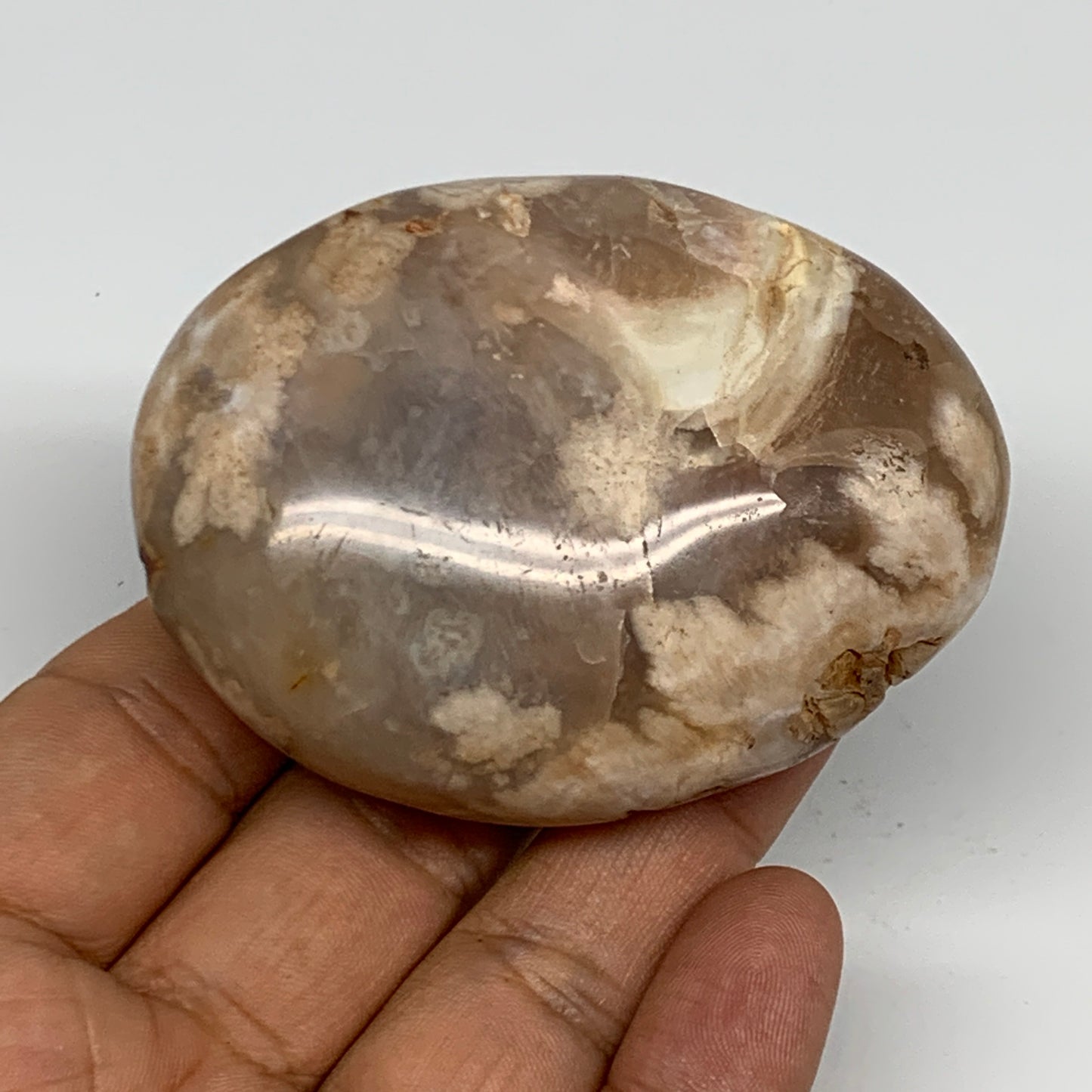 141.6g,2.7"x2"x1.2", Flower Agate Palm-Stone Crystal Reiki @Madagascar,B16153