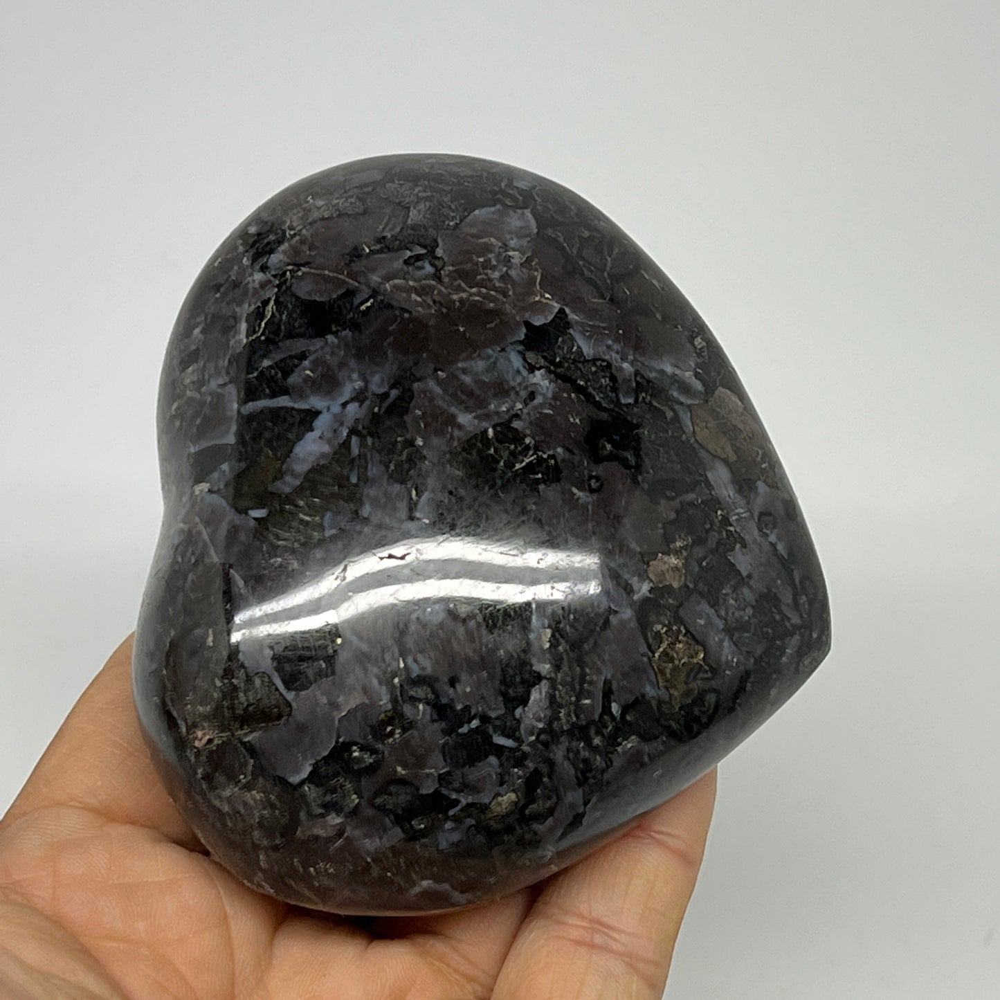 388.9g,3.1"x3.4"x1.6" Indigo Gabro Merlinite Heart Gemstone @Madagascar,B19921