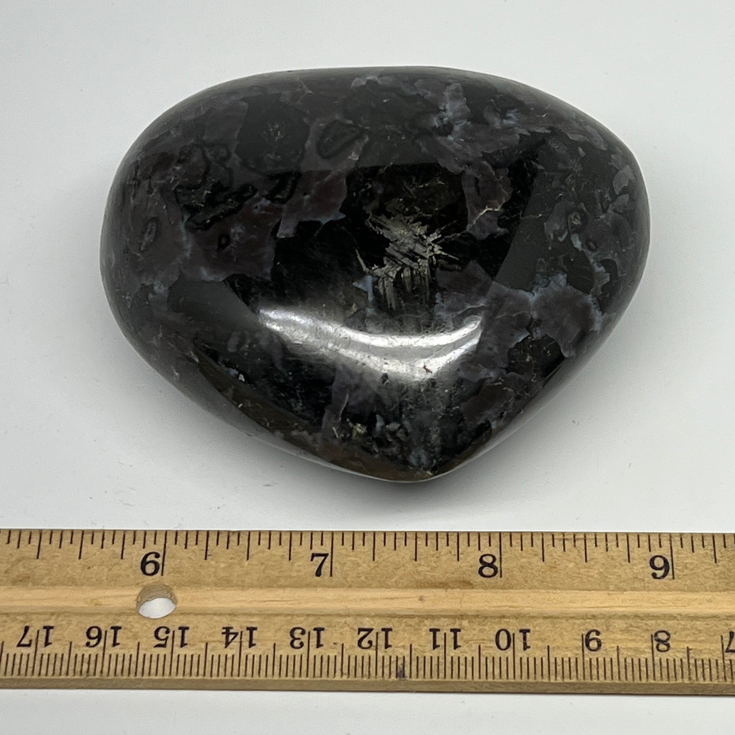 388.9g,3.1"x3.4"x1.6" Indigo Gabro Merlinite Heart Gemstone @Madagascar,B19921