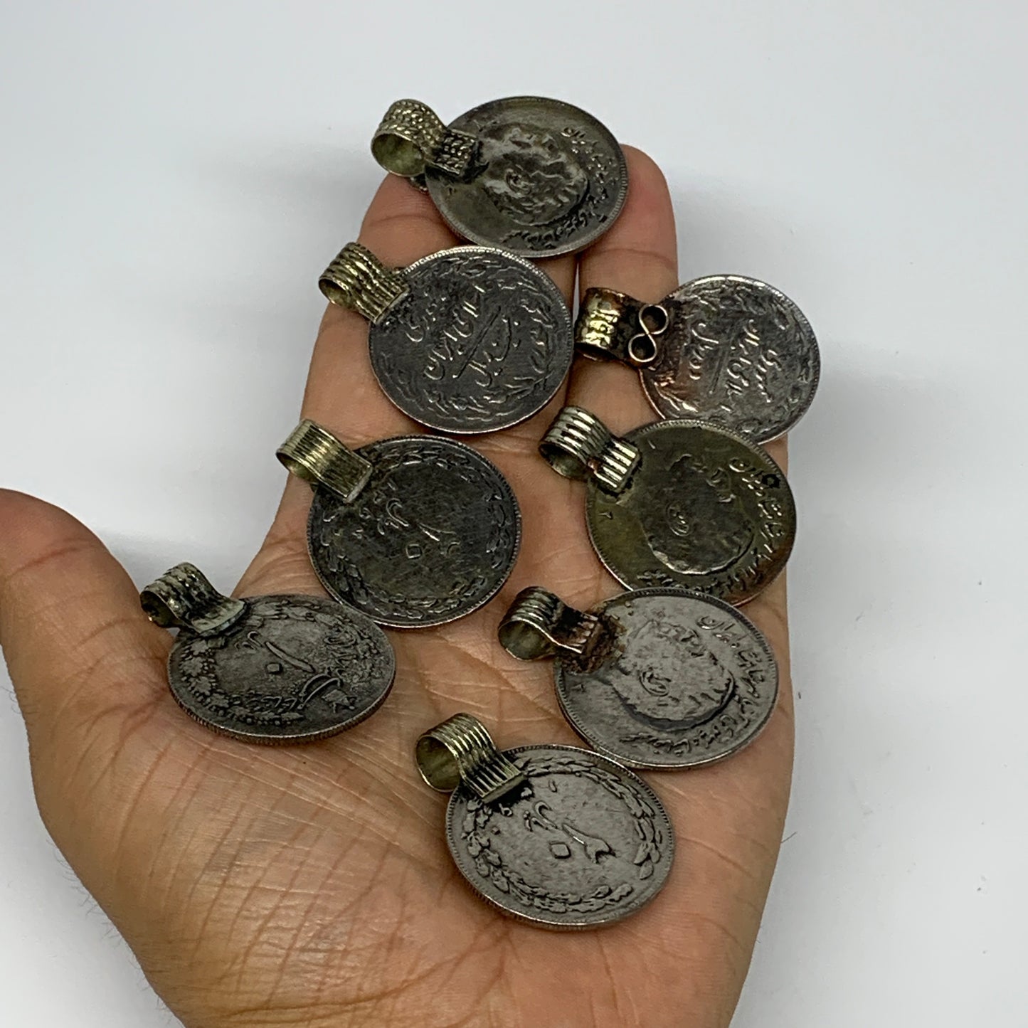 89g, 8pcs, Turkmen Coins Jeweled Synthetic Pink Tribal @Afghanistan, B14526