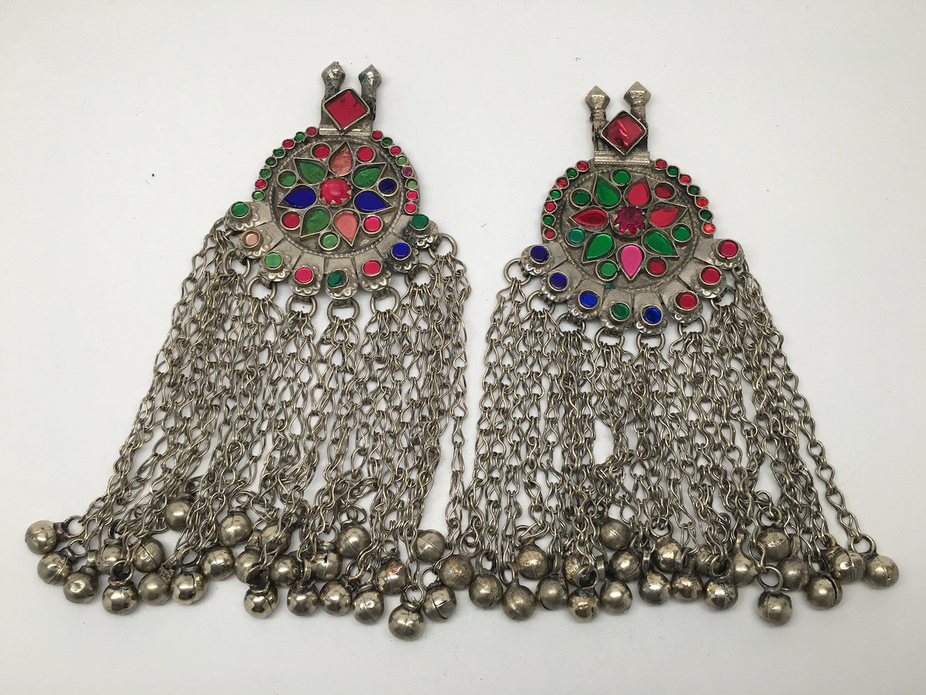 2x Pair Vintage Afghan Kuchi Pendant Jingle Bells Chain Boho ATS Statement,KC314