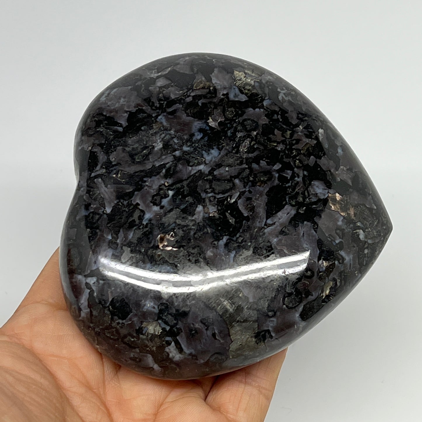 469.3g,3.6"x3.7"x1.3" Indigo Gabro Merlinite Heart Gemstone @Madagascar,B19931