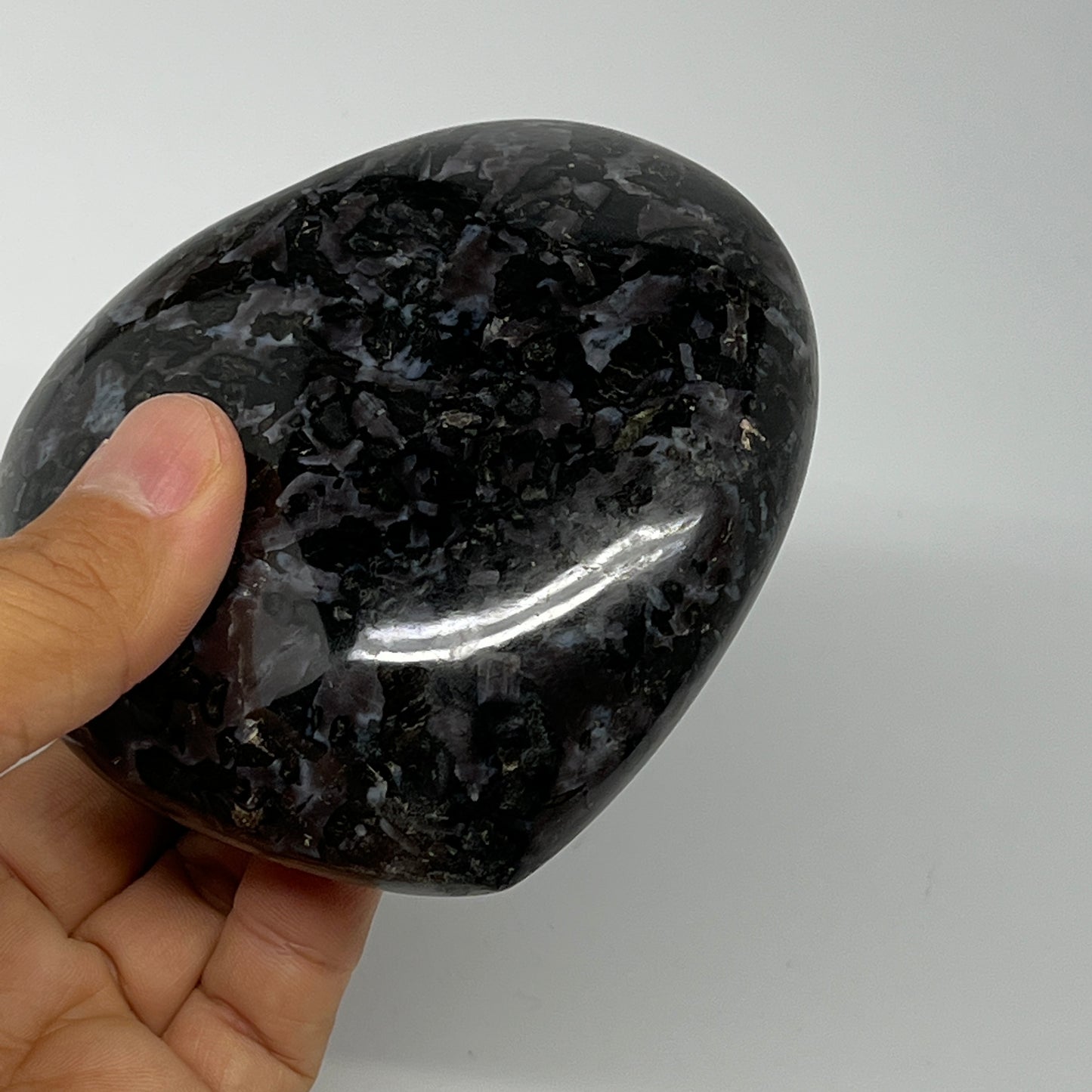 469.3g,3.6"x3.7"x1.3" Indigo Gabro Merlinite Heart Gemstone @Madagascar,B19931