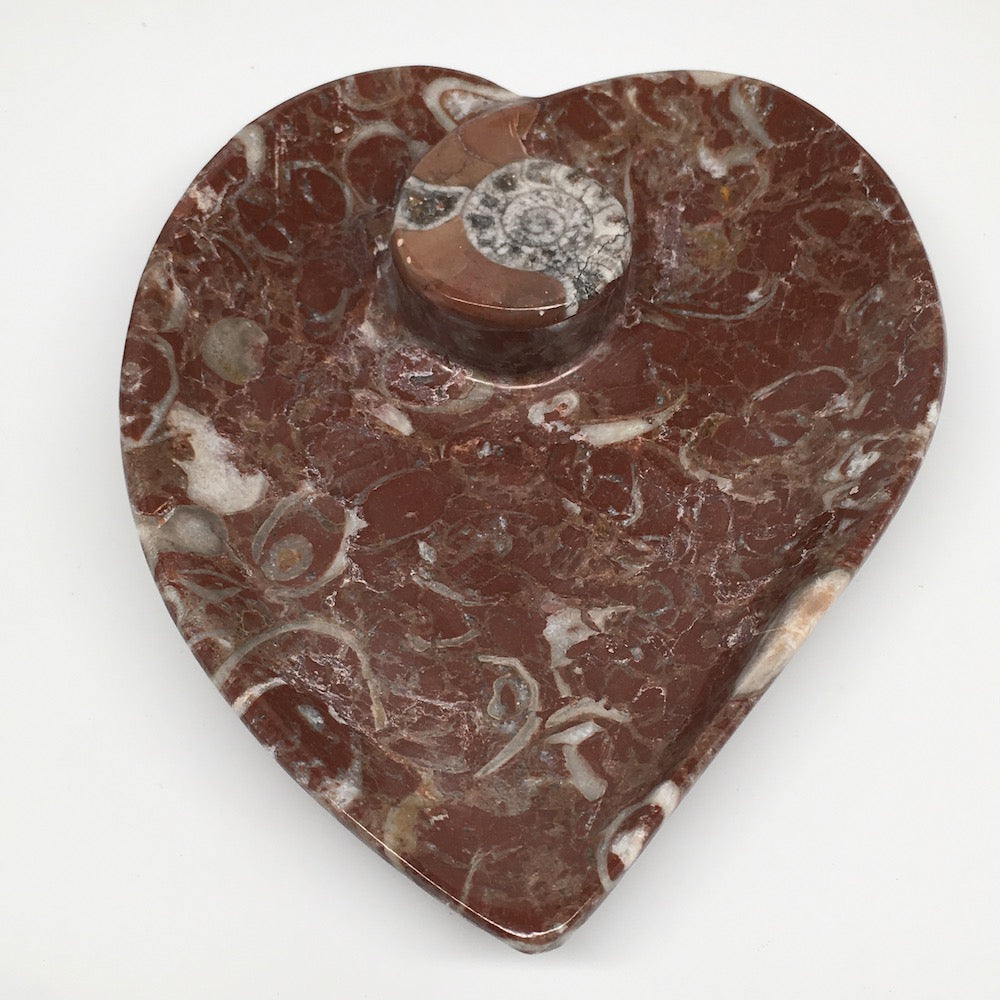 2pcs,6.25"x5.2" Ammonite Fossils Heart Plates Dishes Red Marble @Morocco,MF1356