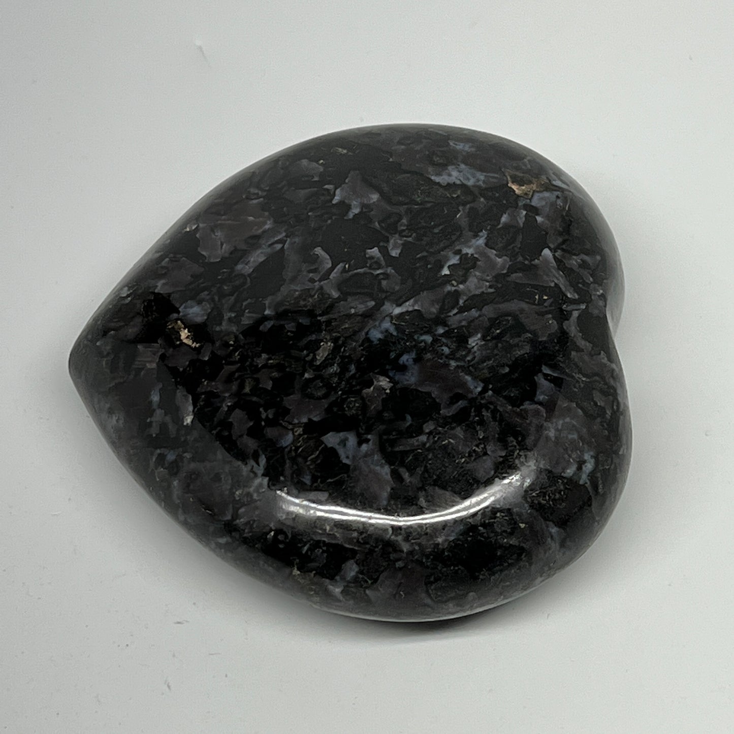 469.3g,3.6"x3.7"x1.3" Indigo Gabro Merlinite Heart Gemstone @Madagascar,B19931