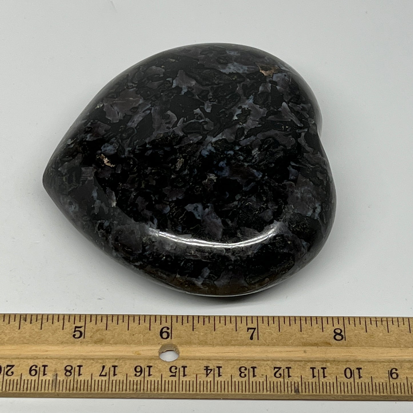 469.3g,3.6"x3.7"x1.3" Indigo Gabro Merlinite Heart Gemstone @Madagascar,B19931