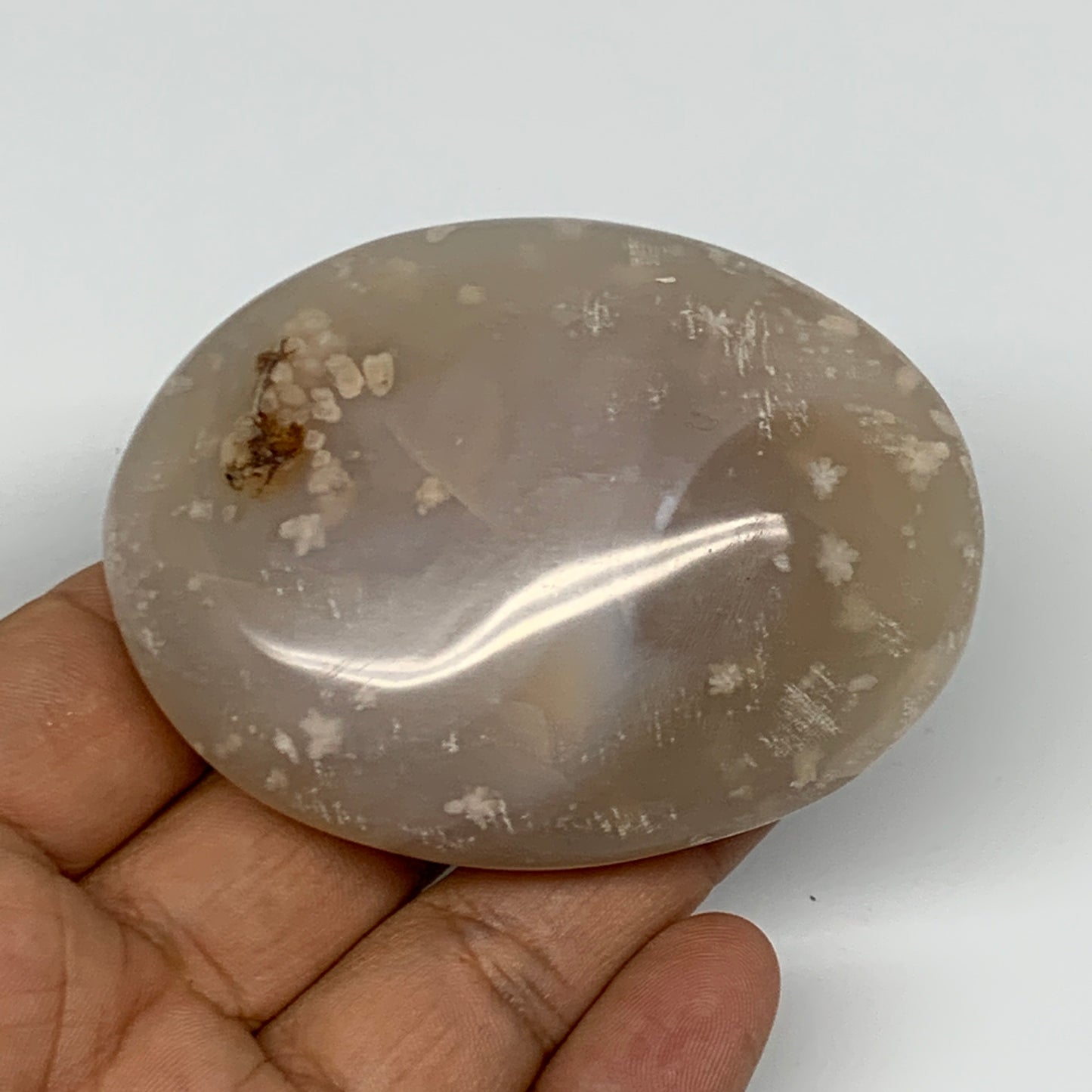 129.7g,2.8"x2"x1", Flower Agate Palm-Stone Crystal Reiki @Madagascar,B16171