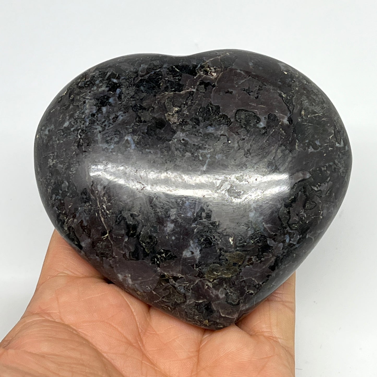 351.8g,3.2"x3.6"x1.3" Indigo Gabro Merlinite Heart Gemstone @Madagascar,B19934