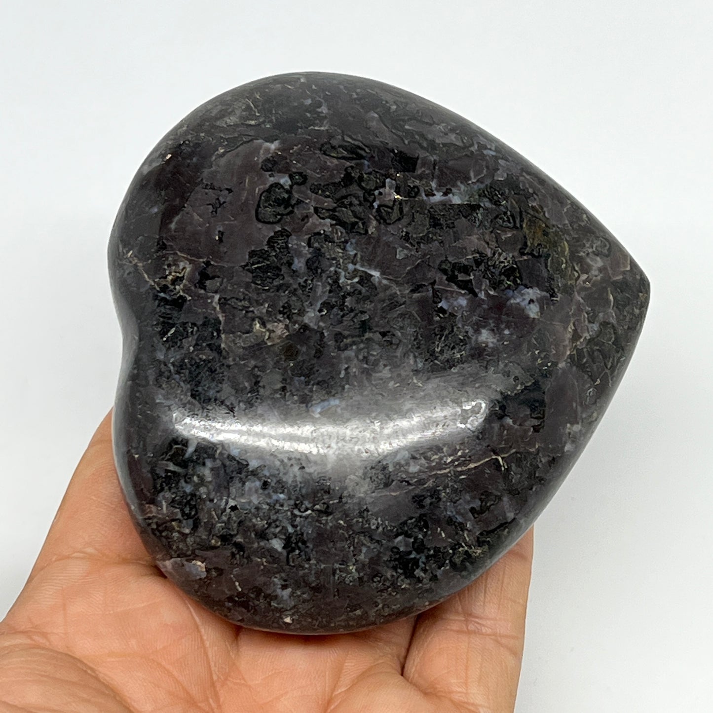 351.8g,3.2"x3.6"x1.3" Indigo Gabro Merlinite Heart Gemstone @Madagascar,B19934