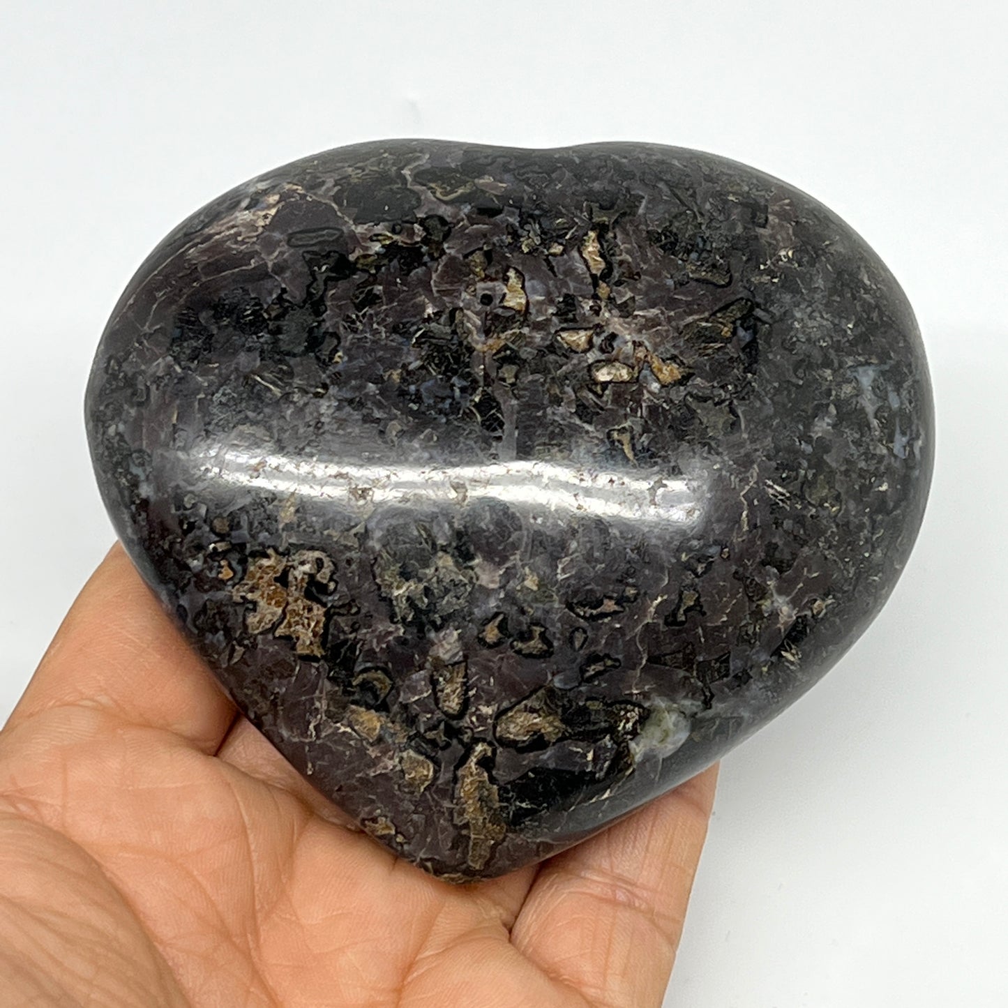 351.8g,3.2"x3.6"x1.3" Indigo Gabro Merlinite Heart Gemstone @Madagascar,B19934