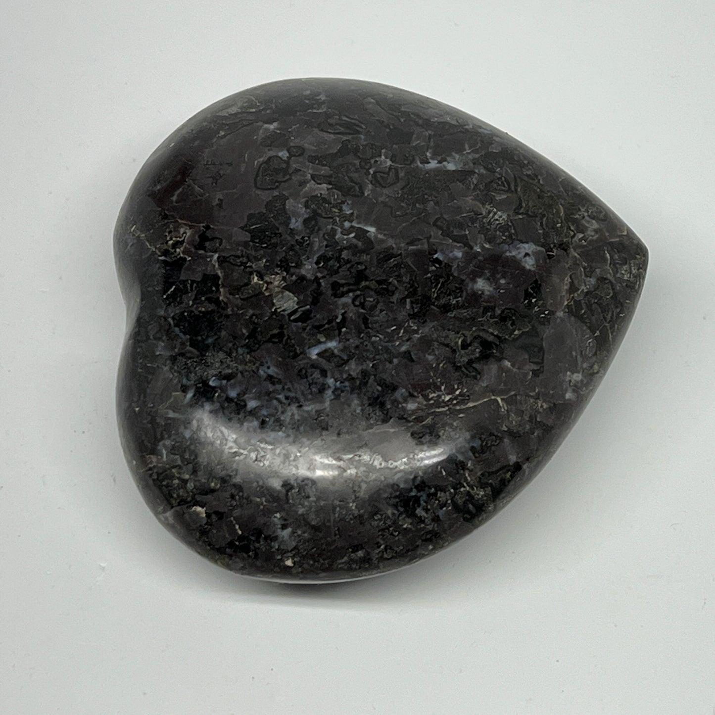 351.8g,3.2"x3.6"x1.3" Indigo Gabro Merlinite Heart Gemstone @Madagascar,B19934