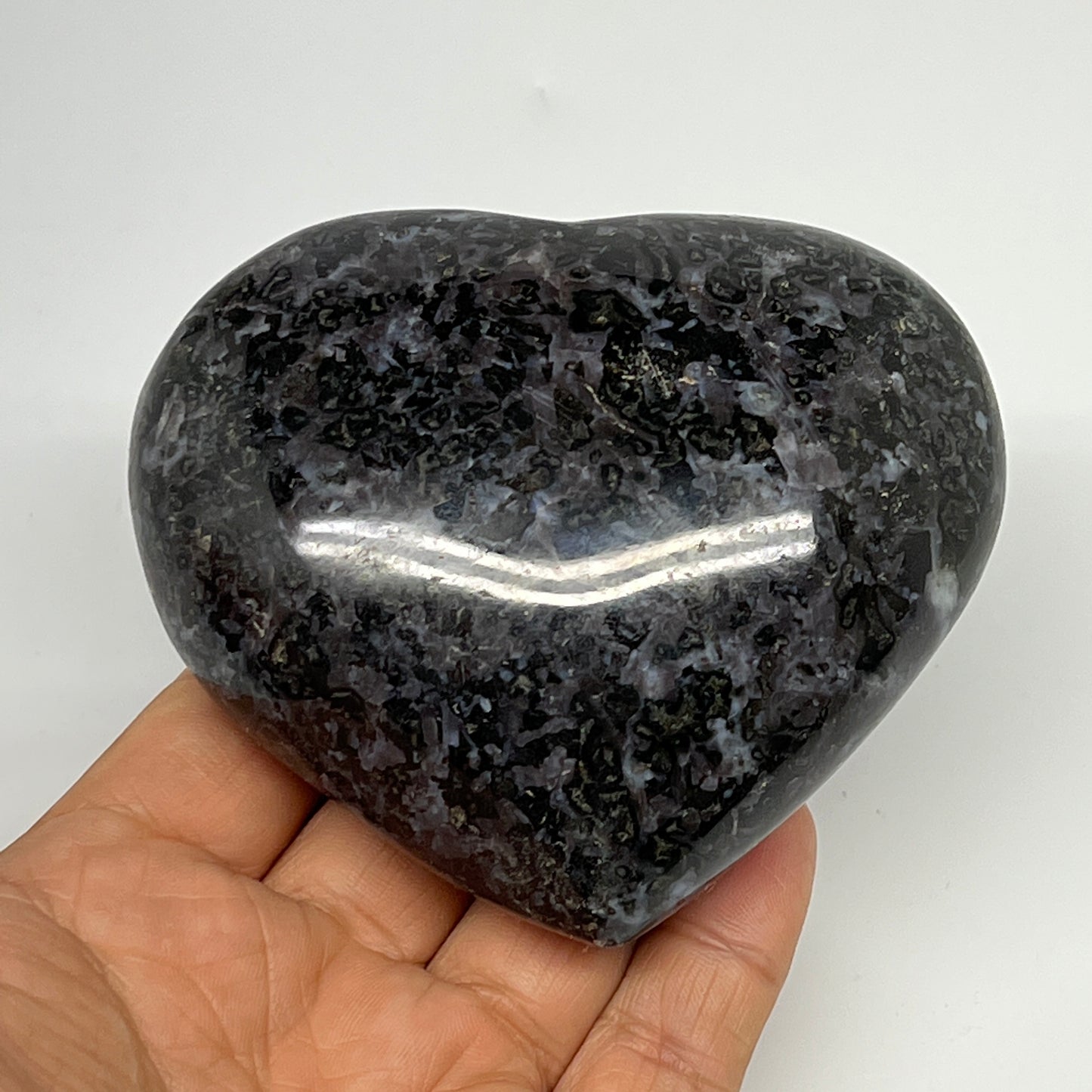 394.6g,3.1"x3.5"x1.5" Indigo Gabro Merlinite Heart Gemstone @Madagascar,B19939