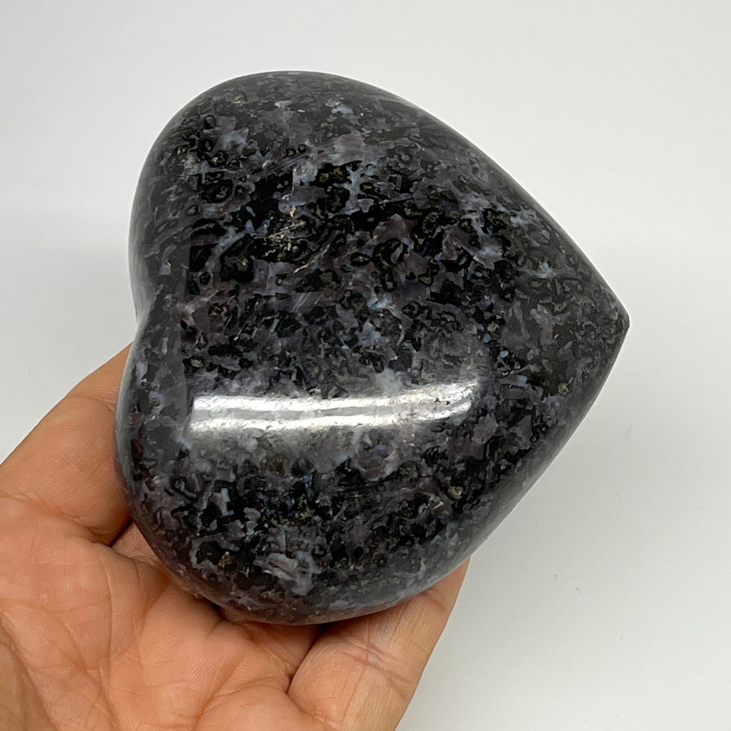 394.6g,3.1"x3.5"x1.5" Indigo Gabro Merlinite Heart Gemstone @Madagascar,B19939