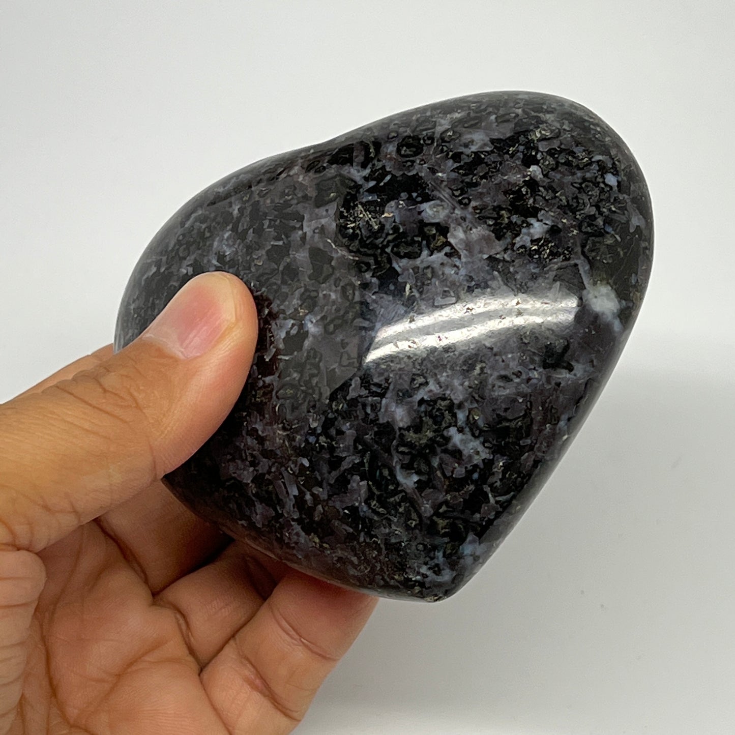 394.6g,3.1"x3.5"x1.5" Indigo Gabro Merlinite Heart Gemstone @Madagascar,B19939