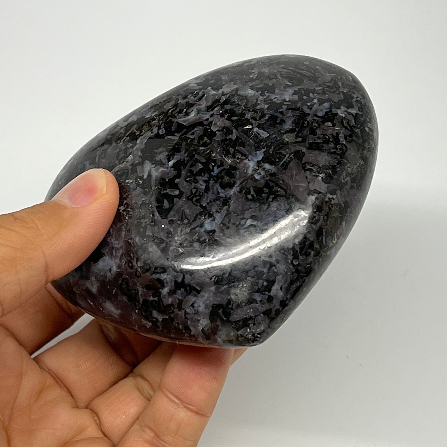 394.6g,3.1"x3.5"x1.5" Indigo Gabro Merlinite Heart Gemstone @Madagascar,B19939