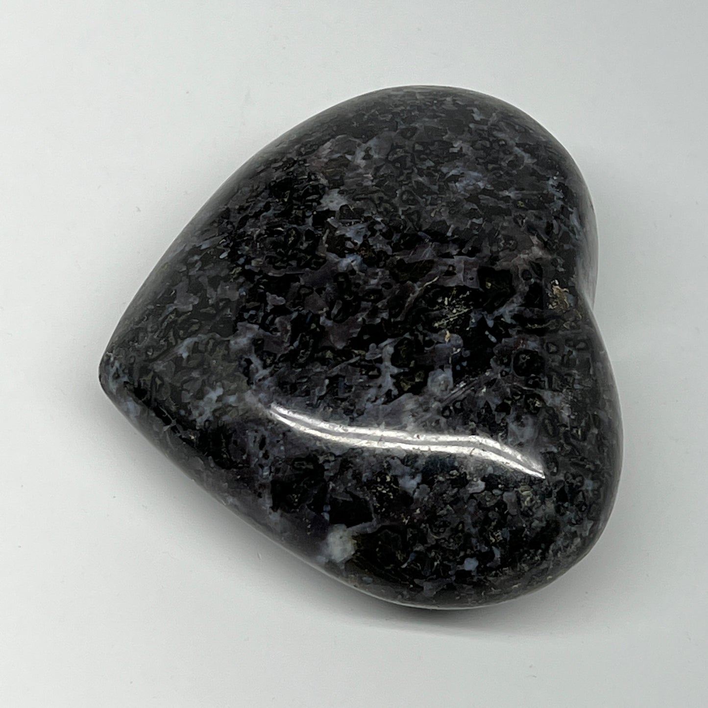 394.6g,3.1"x3.5"x1.5" Indigo Gabro Merlinite Heart Gemstone @Madagascar,B19939