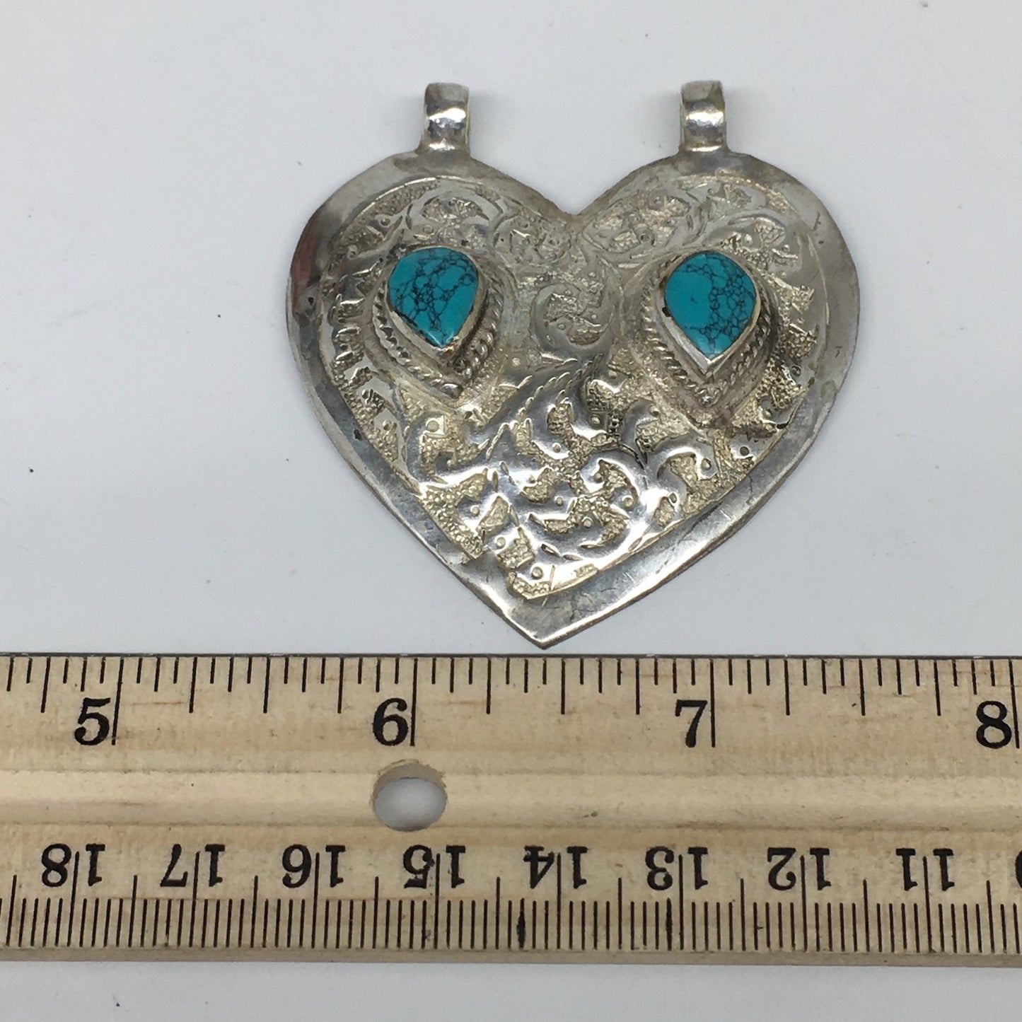 1pc,2.4"x2.1"x0.4",Turkmen Pendant Green Turquoise Inlay Teardrop Shape,TN564