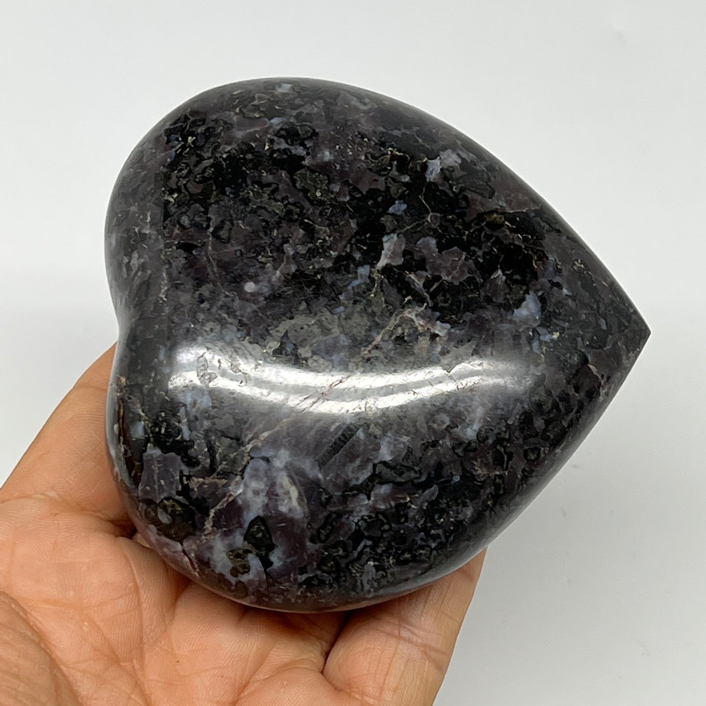 375.7g,3.2"x3.3"x1.4" Indigo Gabro Merlinite Heart Gemstone @Madagascar,B19945