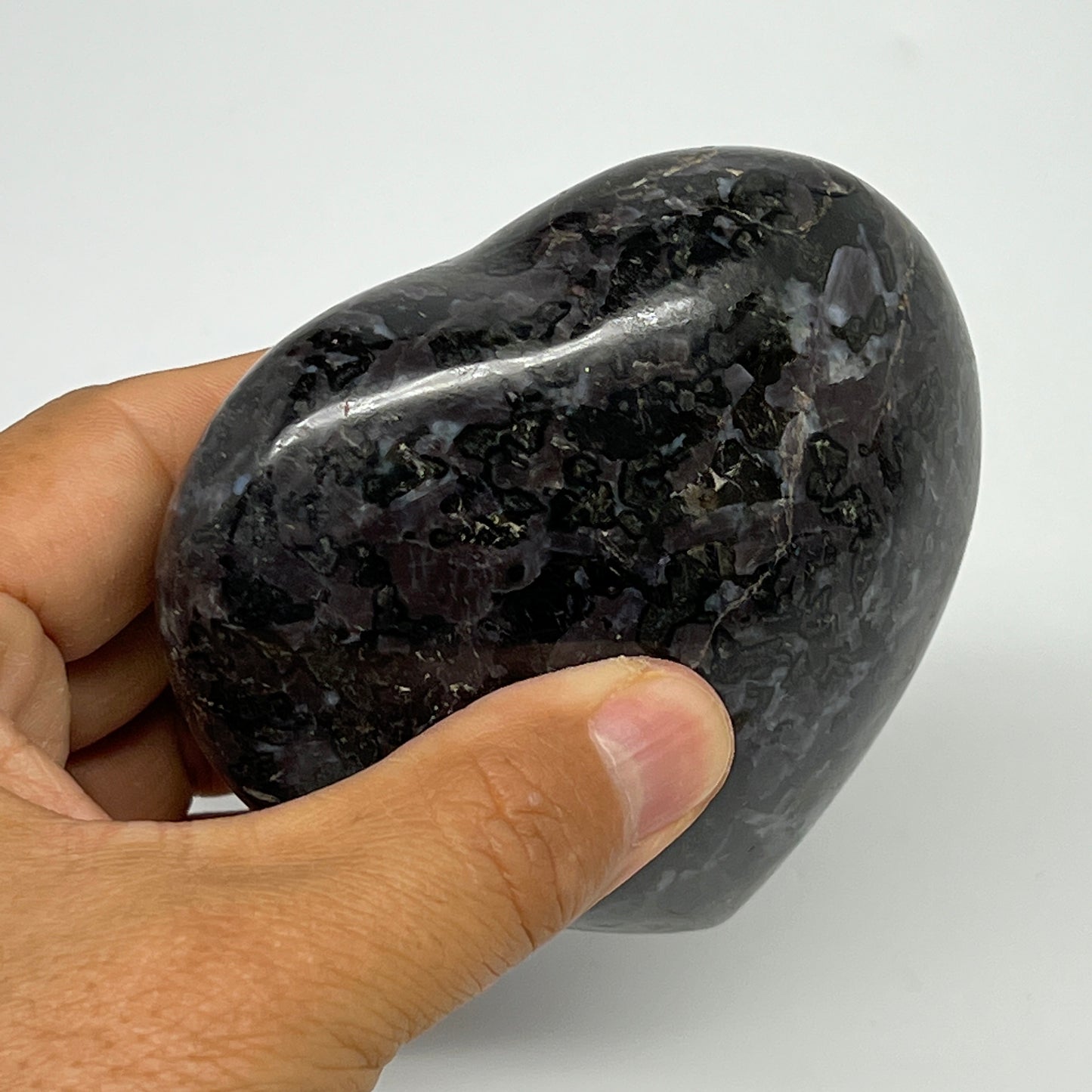 375.7g,3.2"x3.3"x1.4" Indigo Gabro Merlinite Heart Gemstone @Madagascar,B19945