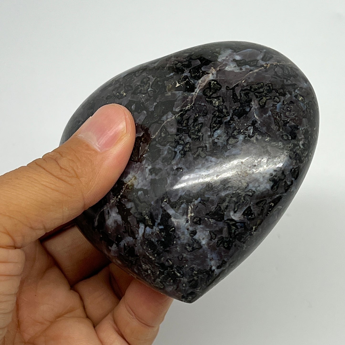 375.7g,3.2"x3.3"x1.4" Indigo Gabro Merlinite Heart Gemstone @Madagascar,B19945