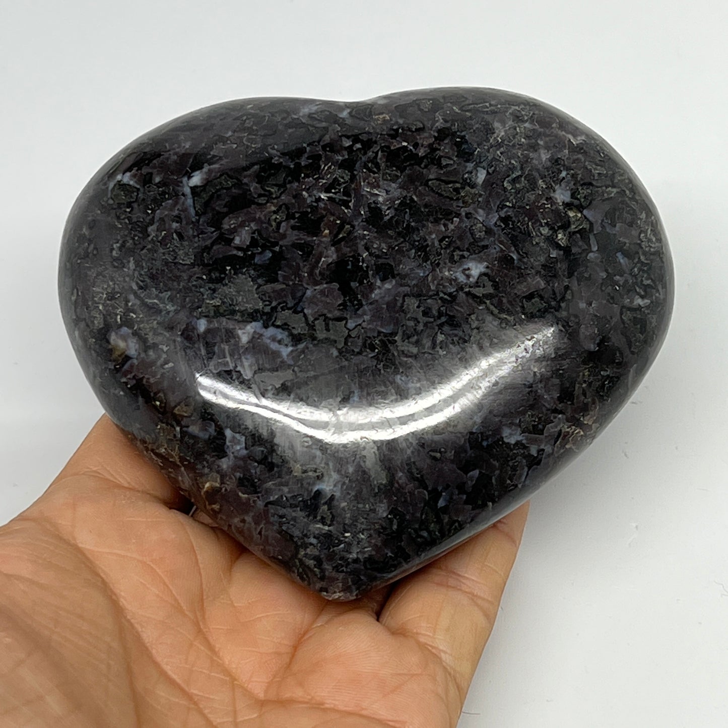 510g,3.5"x4"x1.5" Indigo Gabro Merlinite Heart Gemstone @Madagascar,B19946