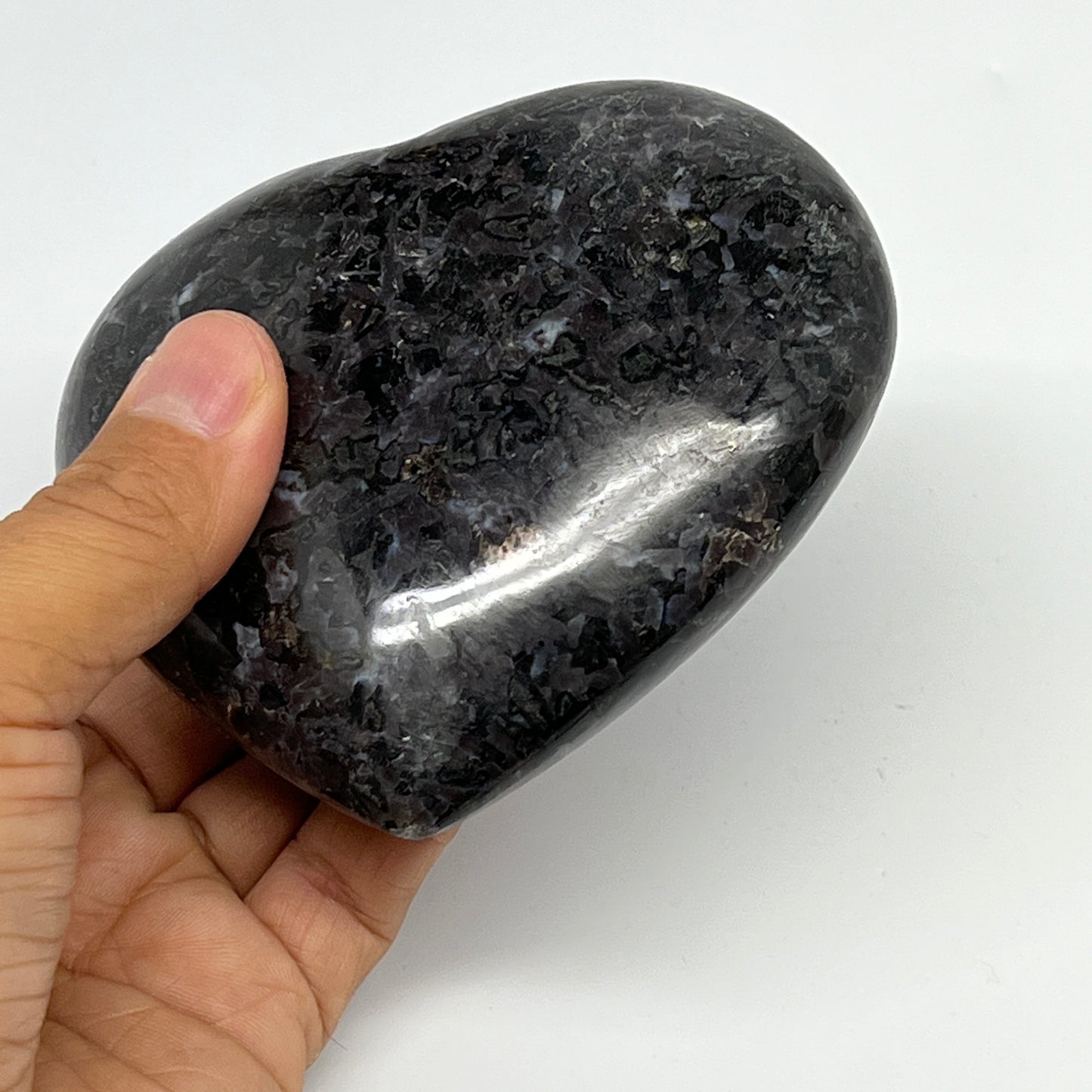 510g,3.5"x4"x1.5" Indigo Gabro Merlinite Heart Gemstone @Madagascar,B19946