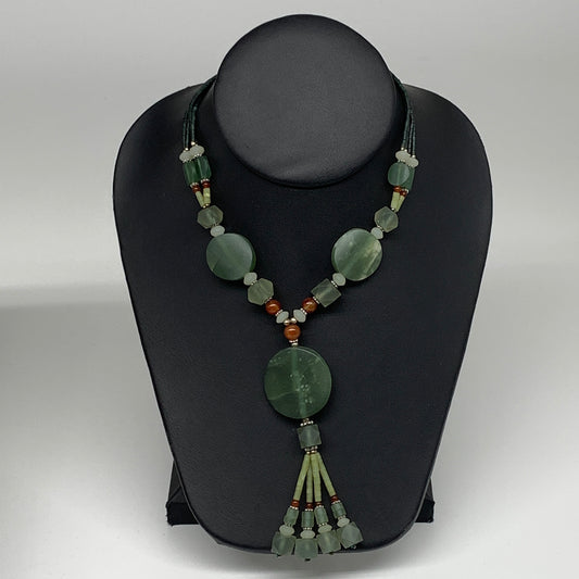 54.8g, 1mm-30mm, 21" Natural Untreated Green Serpentine Beaded Necklace, P223