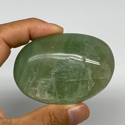 137.3g,2.6"x1.8"x1.1", Natural Fluorite Palm-Stone Polished Reiki @Madagascar, B