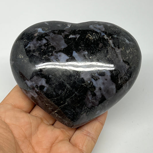 441.8g,3.2"x3.7"x1.5" Indigo Gabro Merlinite Heart Gemstone @Madagascar, B19969