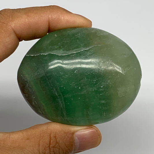 145.3g,2.5"x2"x1.1", Natural Fluorite Palm-Stone Polished Reiki @Madagascar, B17