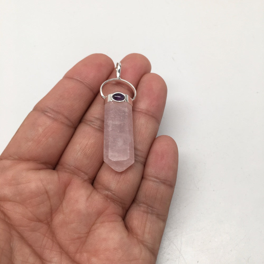 37.5 cts Rose Quartz Taiwan Point Pendant Sterling Silver @Brazil, P005, Bp50 - watangem.com