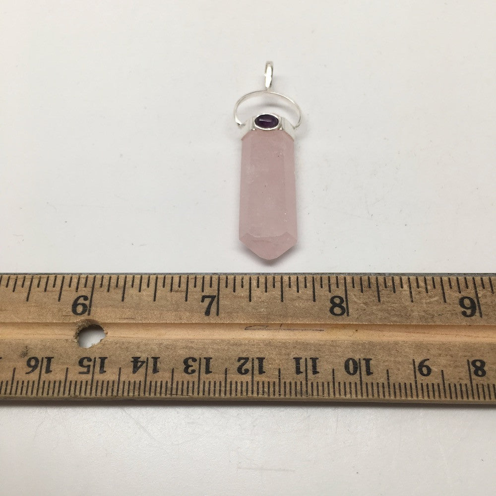 37.5 cts Rose Quartz Taiwan Point Pendant Sterling Silver @Brazil, P005, Bp50 - watangem.com