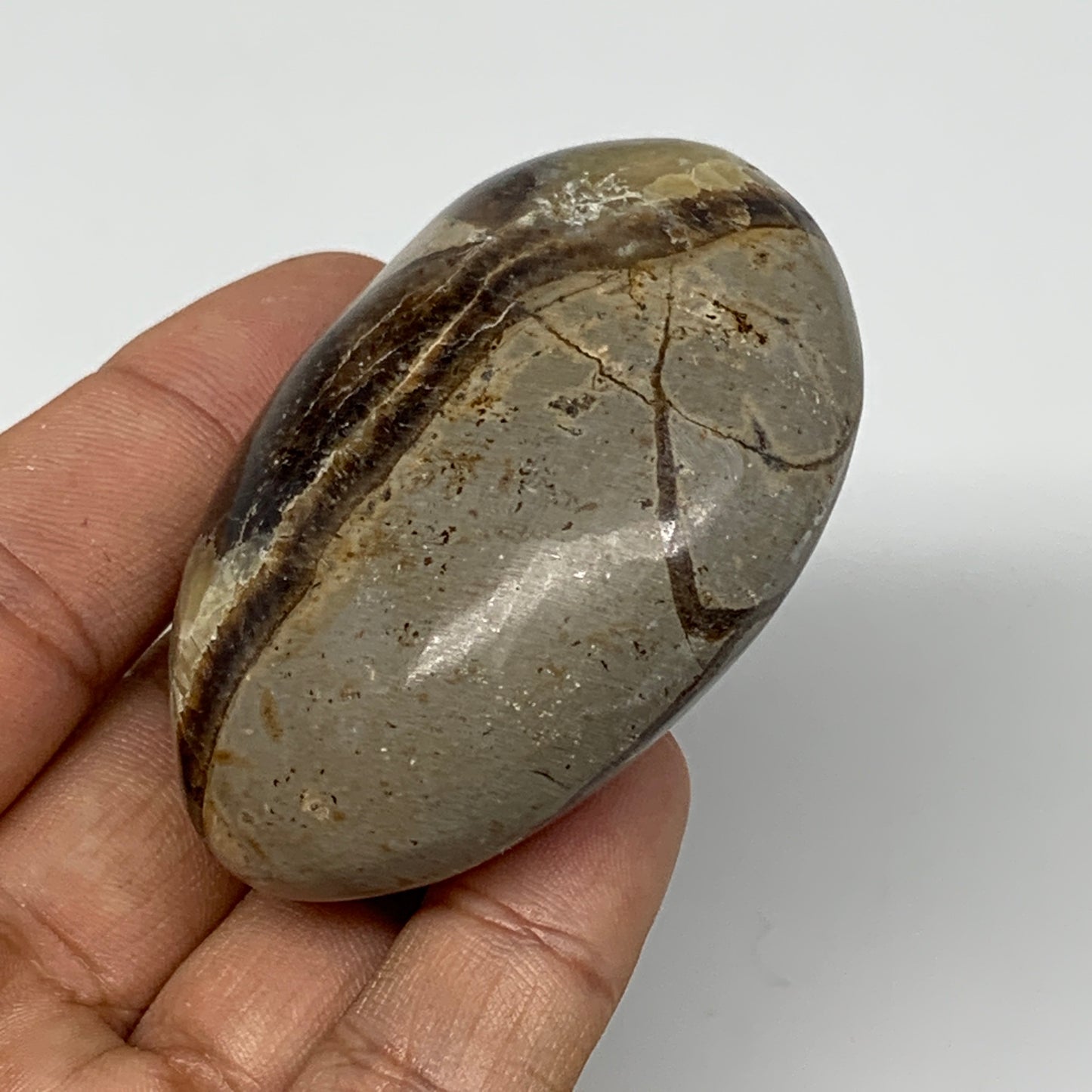 101.7g,2.3"x1.8"x1.1" Septarian Nodule Palm-Stone Polished Reiki Madagascar,B505