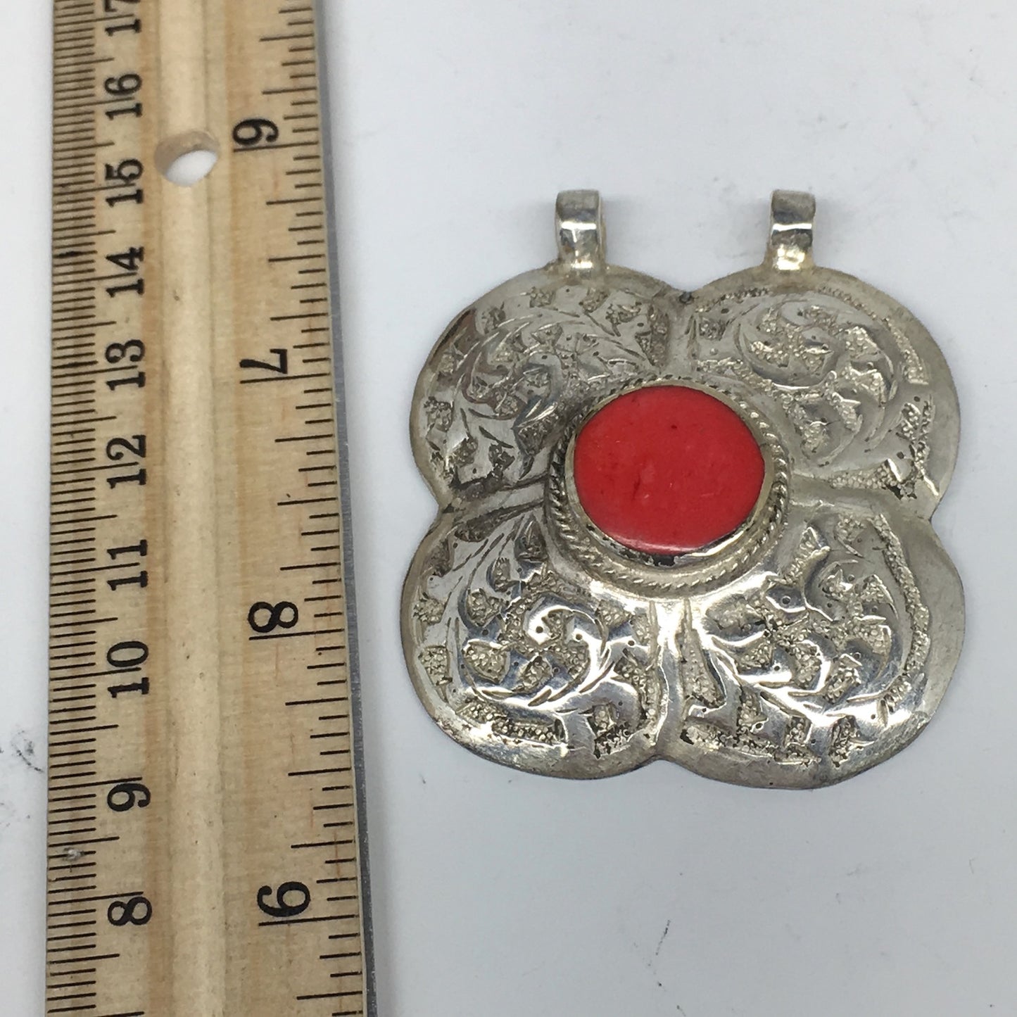 1pc,2.3"x2"x0.5",Turkmen Pendant Red Coral Inlay Square Shape Statement,TN607