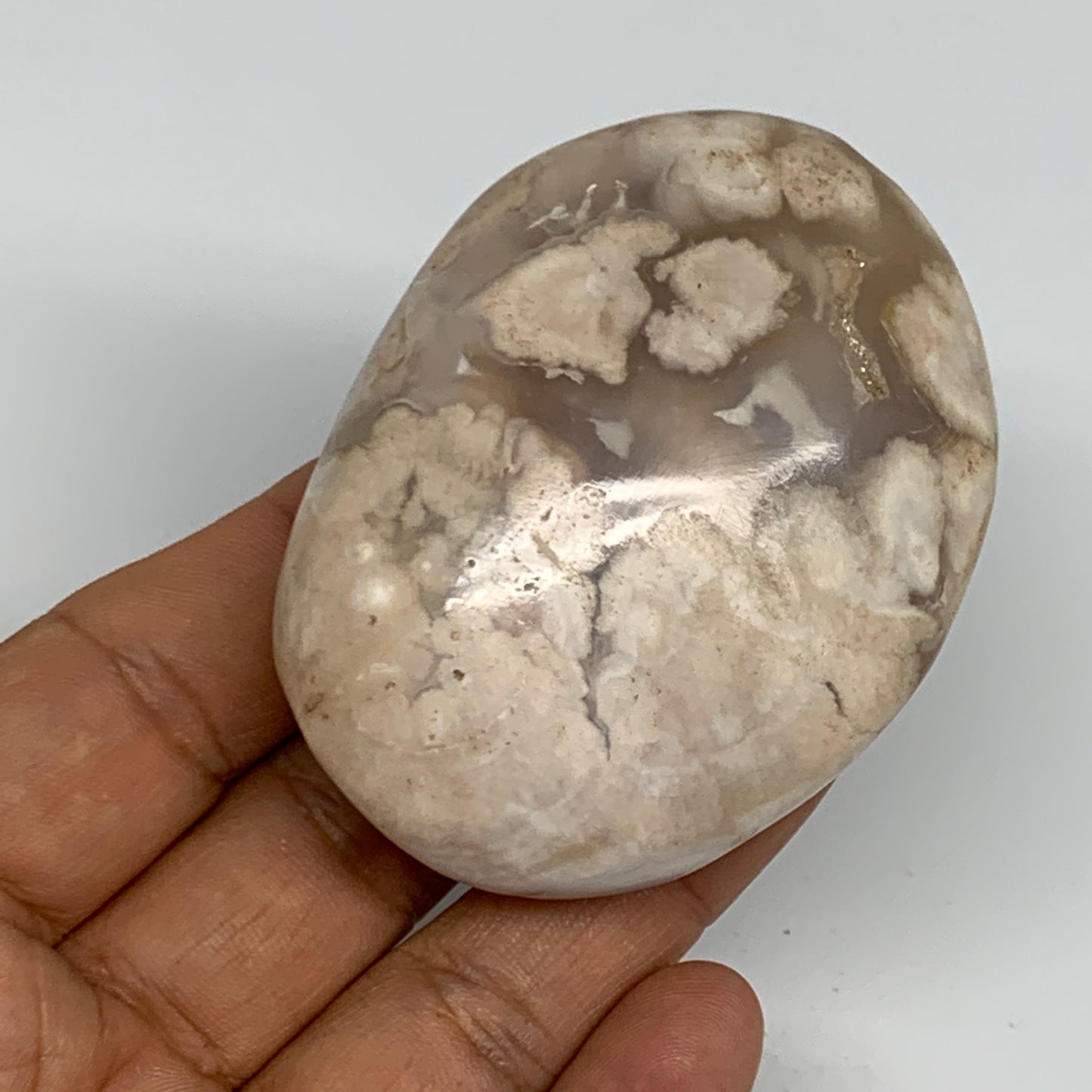 123.2g,2.6"x2"x1.1", Flower Agate Palm-Stone Crystal Reiki @Madagascar,B16219