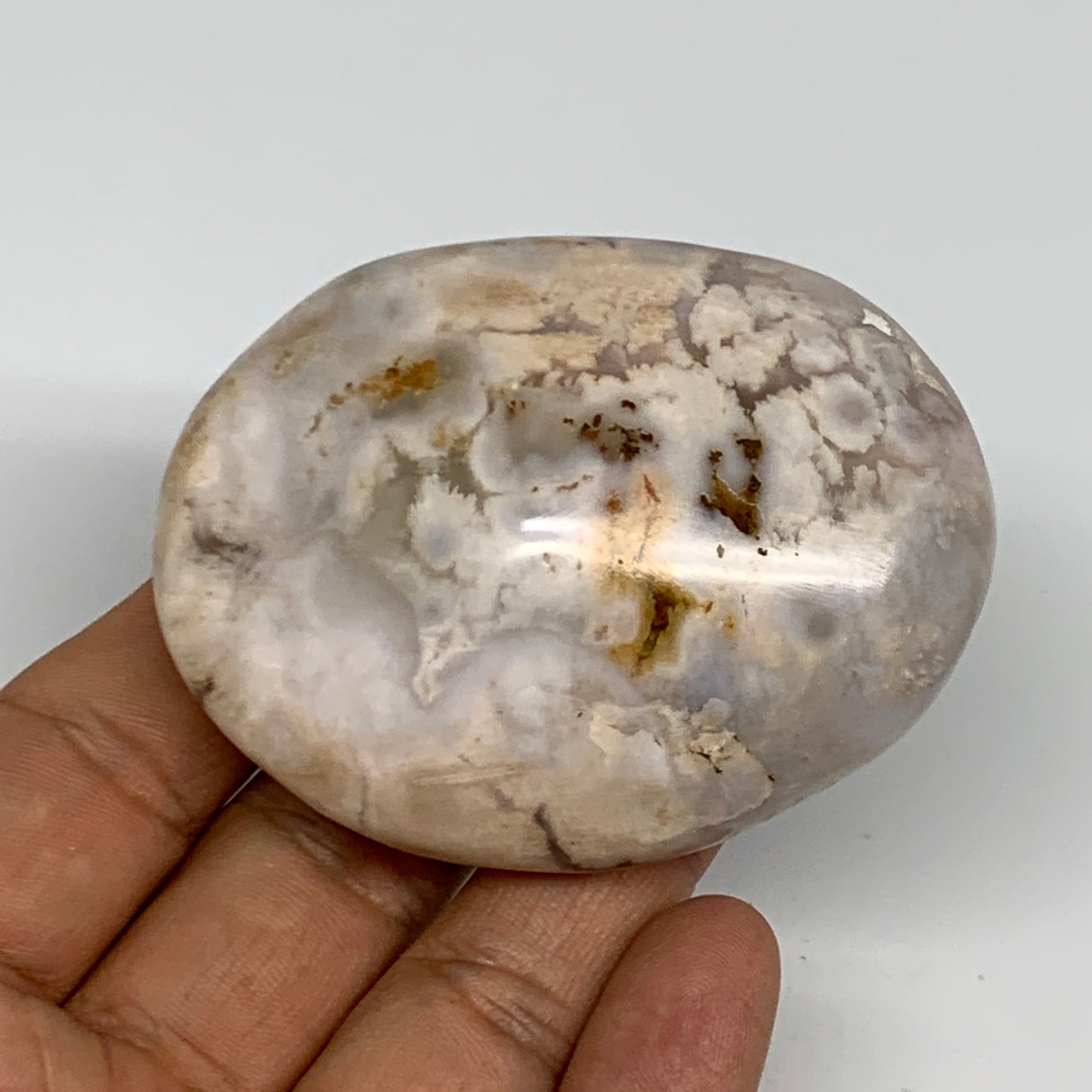 123.2g,2.6"x2"x1.1", Flower Agate Palm-Stone Crystal Reiki @Madagascar,B16219