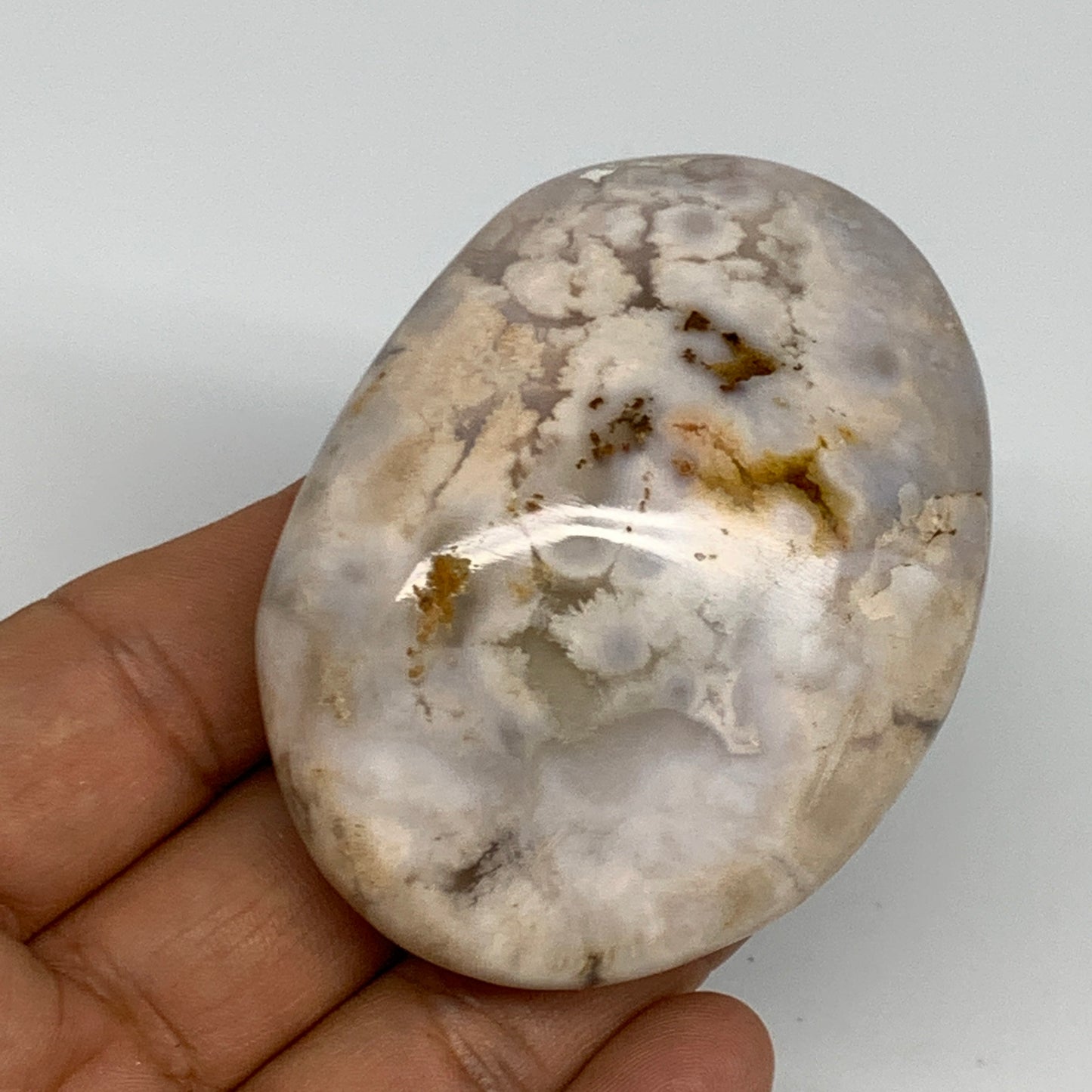 123.2g,2.6"x2"x1.1", Flower Agate Palm-Stone Crystal Reiki @Madagascar,B16219